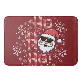 Cool Retro Santa Christmas Star Ornament Bath Mat