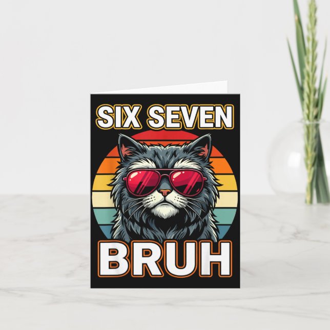 Cool Retro Six Seven Bruh Cat Sungles Meme 67  Card (Front)