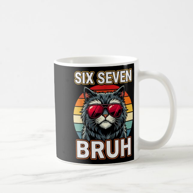 Cool Retro Six Seven Bruh Cat Sungles Meme 67  Coffee Mug (Right)