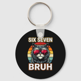 Cool Retro Six Seven Bruh Cat Sungles Meme 67  Key Ring