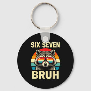 Cool Retro Six Seven Bruh Raccoon Sungles Meme 67 Key Ring