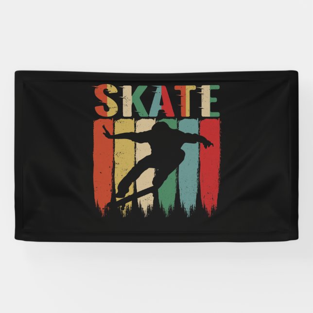 Cool Retro Skateboarder Skateboard Skating Banner (Horizontal)