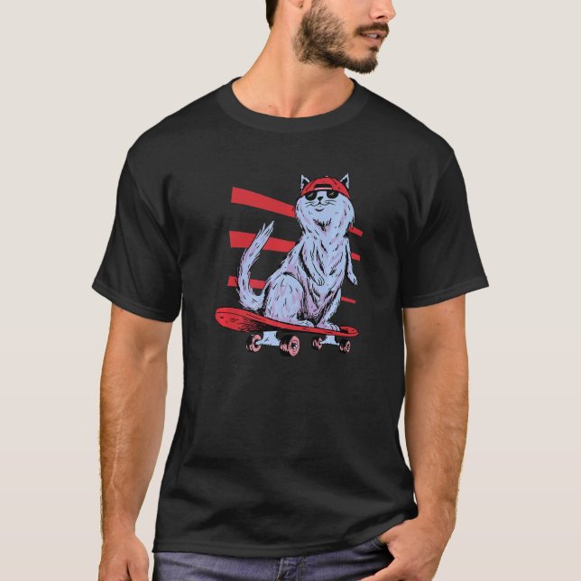 Cool Retro Skater Cat T-Shirt (Front)