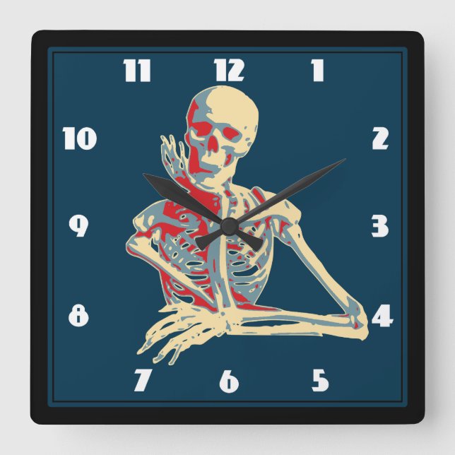 Cool Retro Skeleton Illustration Square Wall Clock (Front)