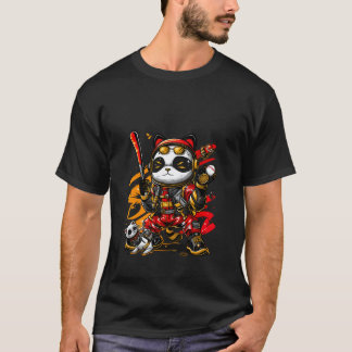 Cool Retro Streetwear Baseball Panda & cat Player  T-Shirt