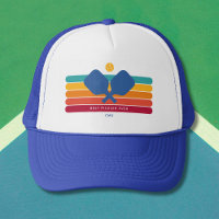 Cool Retro Stripes Custom Text Pickleball Player