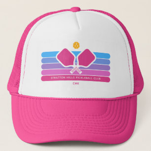 Cool Retro Stripes Custom Text Pickleball Player Trucker Hat