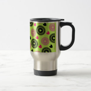 Cool Retro Style Hearts and Flowers Pattern Travel Mug