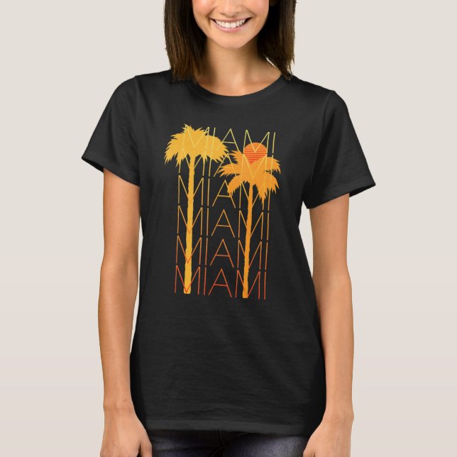 Cool Retro Style MIAMI Repeat with Palm Trees Miam T-Shirt (Front)