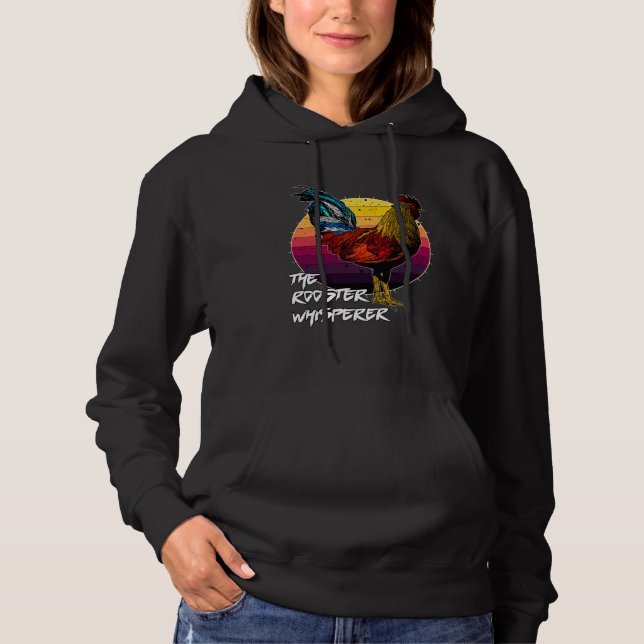 Cool Retro Sunset Silhouette Male Chicken Rooster  Hoodie (Front)