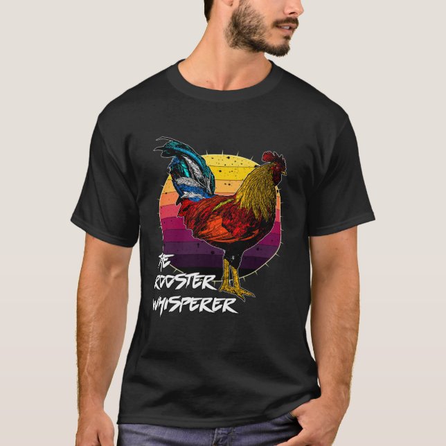 Cool Retro Sunset Silhouette Male Chicken Rooster  T-Shirt (Front)
