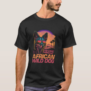 Cool Retro Sunset Sunglasses African Wild Dog T-Shirt