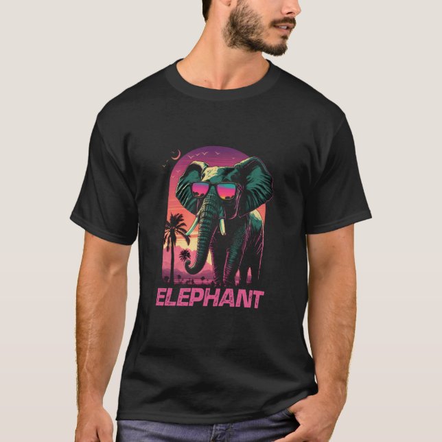 Cool Retro Sunset Sunglasses Elephant T-Shirt (Front)