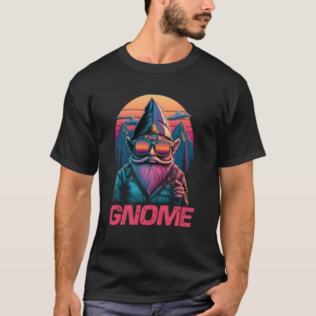 Cool Retro Sunset Sunglasses Gnome T-Shirt (Front)