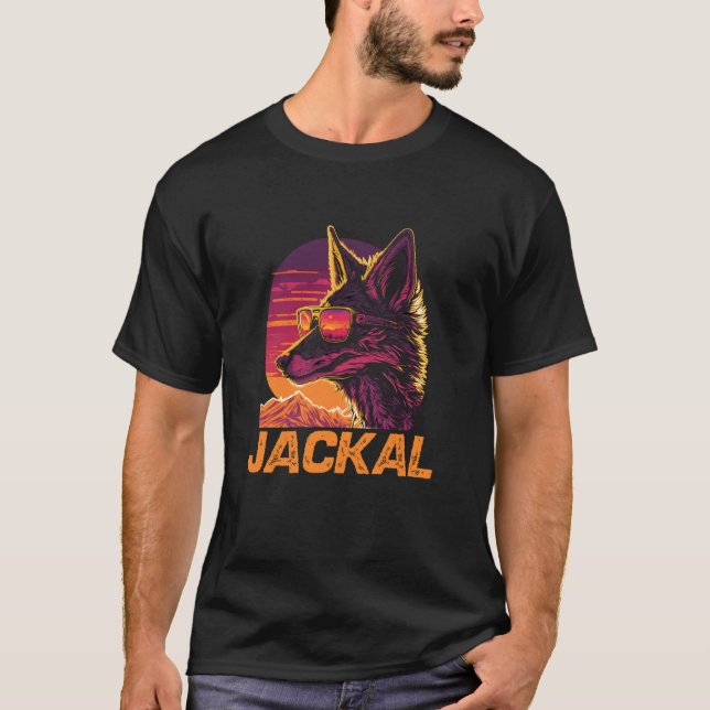 Cool Retro Sunset Sunglasses Jackal T-Shirt (Front)