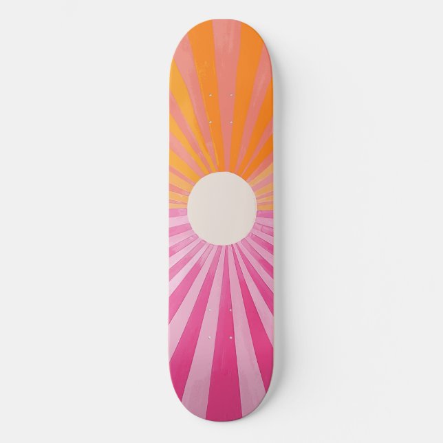 Cool Retro Sunshine Pink and Orange Skateboard (Front)