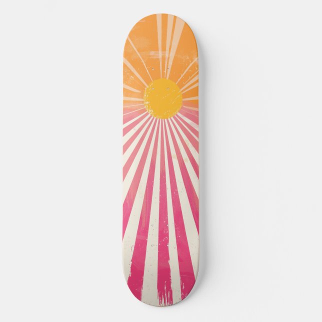 Cool Retro Sunshine Pink and Orange Skateboard (Front)