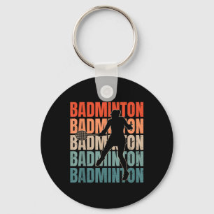 Cool Retro Text Silhouette Badminton Key Ring