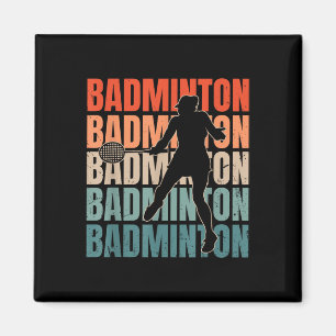 Cool Retro Text Silhouette Badminton Magnet
