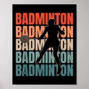 Cool Retro Text Silhouette Badminton Poster