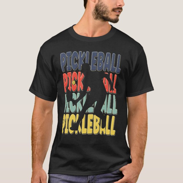 Cool Retro Text Silhouette Pickleball T-Shirt (Front)