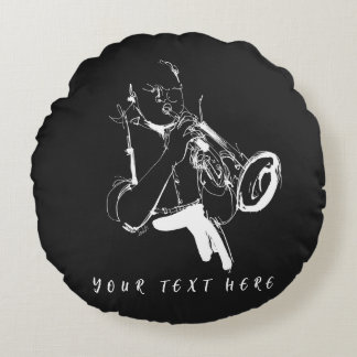 Cool Retro Trumpeter Custom Name (名入れ・カスタム対応) Round Cushion