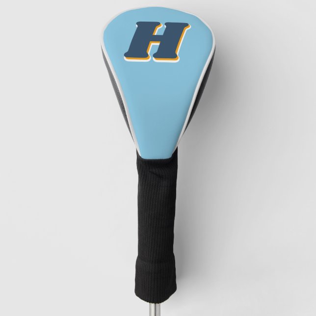 Cool Retro Typography Monogram Initial | Blue Golf Head Cover (Front)