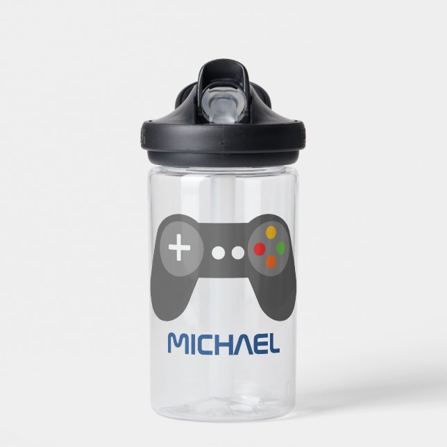 Cool Retro Video Game Controller Personalised Water Bottle (Front)