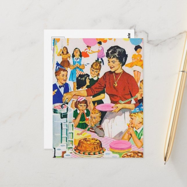 cool retro vintage Birthday party Postcard (Front/Back In Situ)