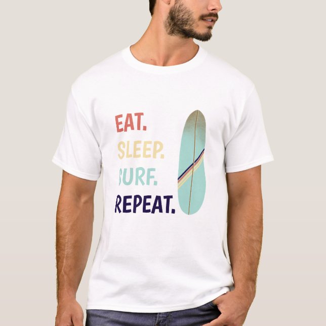 Cool Retro Vintage Blue Surfboard  Surfer  T-Shirt (Front)