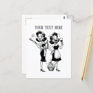 Cool retro vintage ladies add text postcard