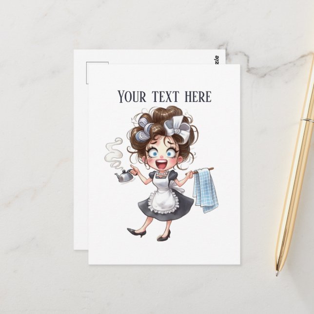Cool retro vintage lady add text  postcard (Front/Back In Situ)