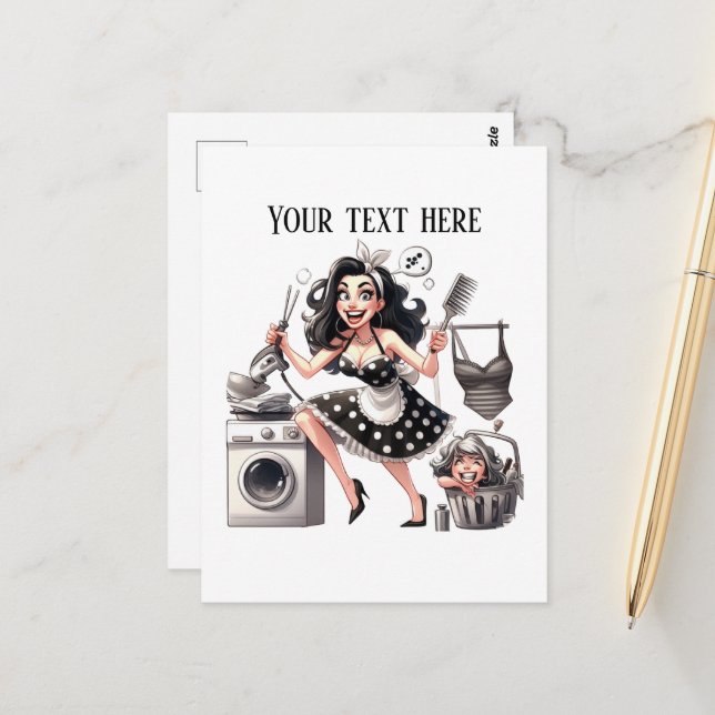 Cool retro vintage lady add text  postcard (Front/Back In Situ)