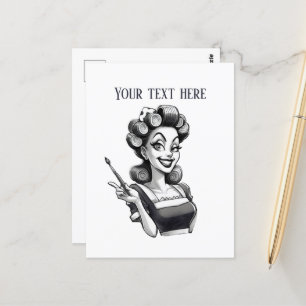 Cool retro vintage lady add text  postcard