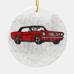 Cool Retro Vintage Red Convertible Pony Car Ceramic Tree Decoration