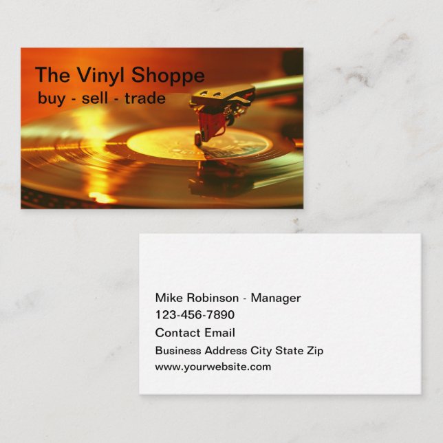 Cool Retro Vinyl Records Store  Business Card (Front/Back)