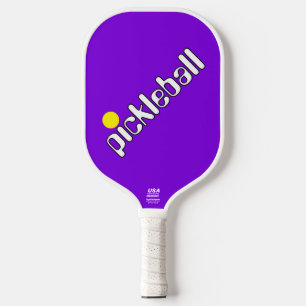 Cool Retro White Diagonal Text On Tropical Purple Pickleball Paddle