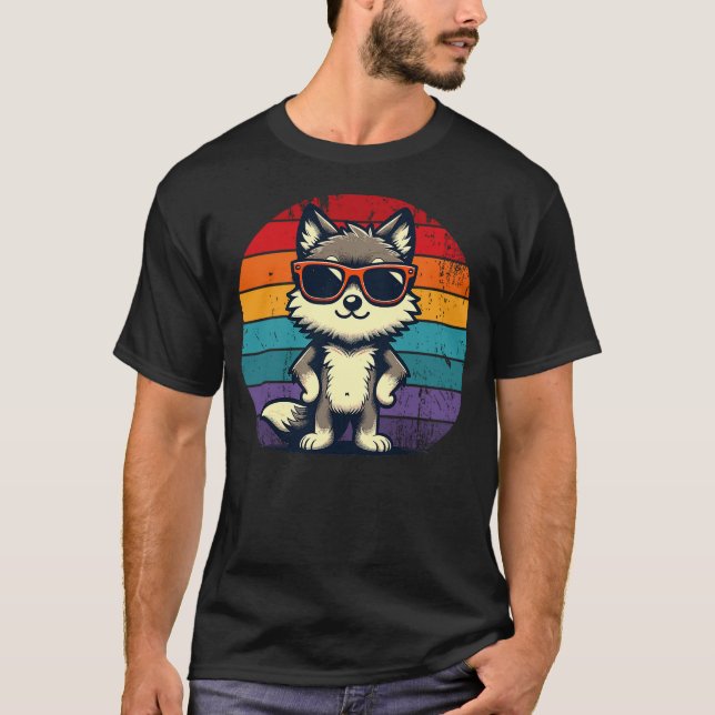Cool Retro Wolf in Sunglasses 70s 80s 90s Novelty  T-Shirt (Front)