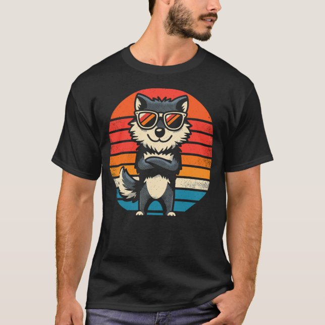 Cool Retro Wolf in Sunglasses 70s 80s 90s Novelty  T-Shirt (Front)