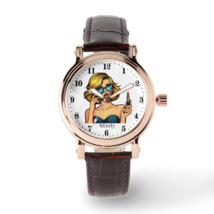 Cool retro woman add name watch