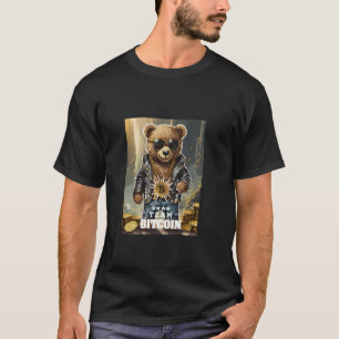 Cool Rich Bitcoin Teddy Bear Illustration Graphic T-Shirt