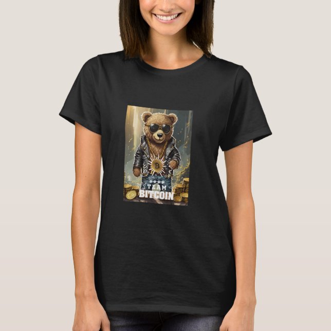 Cool Rich Bitcoin Teddy Bear Illustration Graphic  T-Shirt (Front)