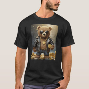 Cool Rich Bitcoin Teddy Bear Illustration Graphic  T-Shirt