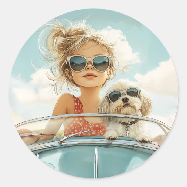 Cool Ride with Best Friend Classic Round Sticker (Front)