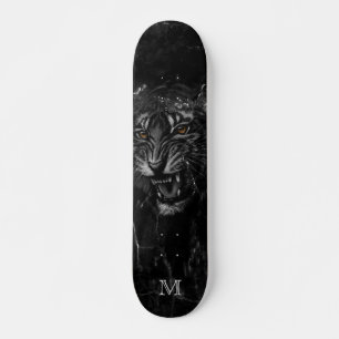 Cool Roaring Tiger Black Marble Background  Skateboard