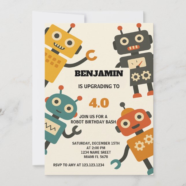 Cool Robot Birthday Invitation (Front)