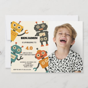Cool Robot Birthday Invitation with photo