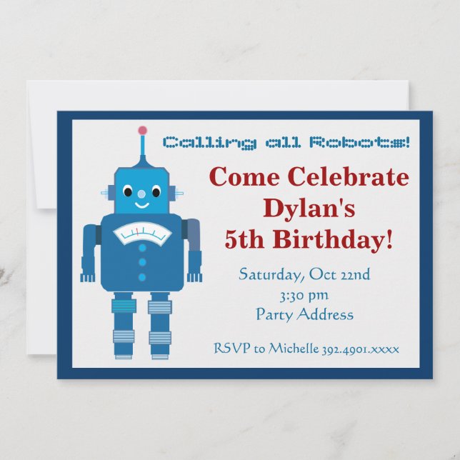 Cool Robot Birthday Party Invitations (Front)