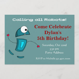 Cool Robot Birthday Party Invitations Teal