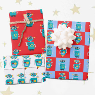 Cool Robot Boys Birthday Wrapping Paper Sheet